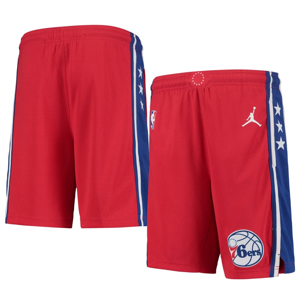New Nike Jordan Youth Philadelphia 76ers NBA Shorts Size Kids Large Swingman Red